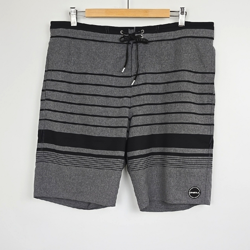 O'NEILL Hyperfreak Men's Grey Black Board Swim Shorts Quick-Dry Pockets Size 36